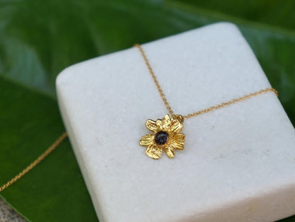 Chamomile Pendant Necklace: Healing Symbol Jewelry (Gold Plated Brass)