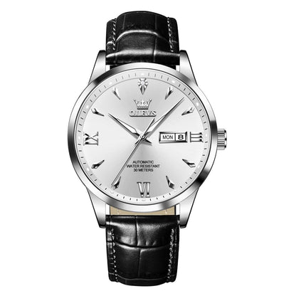 OLEVS Men's Leather Analog Quartz Watch - Luxury Chronograph Wristwatch with Date, Waterproof, Luminous - Dress Style