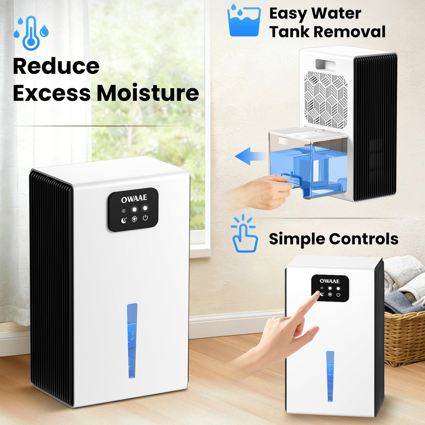 Dehumidifier, 1000 sq.ft Quiet Dehumidifiers for Home Bedroom Basement Bathroom with 95oz Water Tank, Sleep Mode, Auto Shut-Off 7 Colors LED Light, Grey