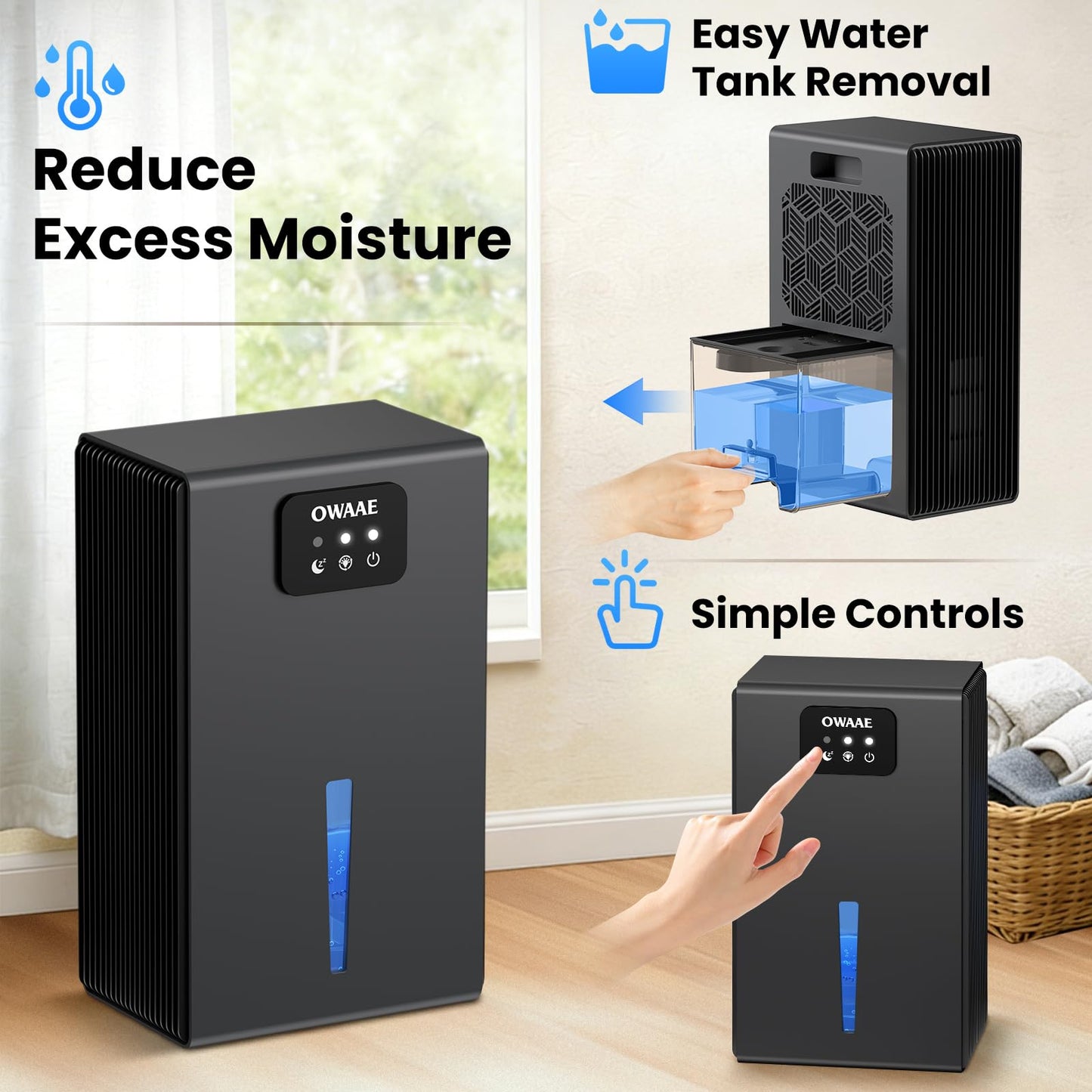 Dehumidifier, 1000 sq.ft Quiet Dehumidifiers for Home Bedroom Basement Bathroom with 95oz Water Tank, Sleep Mode, Auto Shut-Off 7 Colors LED Light, Grey