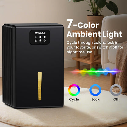 Dehumidifier, 1000 sq.ft Quiet Dehumidifiers for Home Bedroom Basement Bathroom with 95oz Water Tank, Sleep Mode, Auto Shut-Off 7 Colors LED Light, Grey