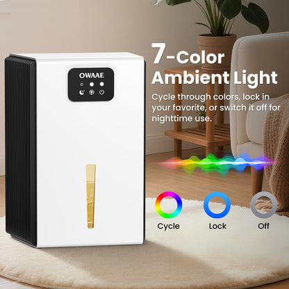 Dehumidifier, 1000 sq.ft Quiet Dehumidifiers for Home Bedroom Basement Bathroom with 95oz Water Tank, Sleep Mode, Auto Shut-Off 7 Colors LED Light, Grey