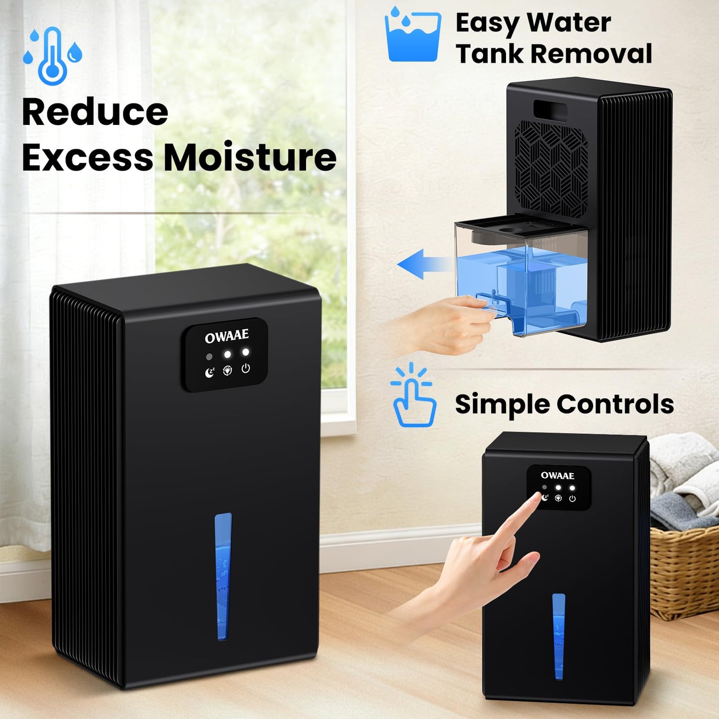 Dehumidifier, 1000 sq.ft Quiet Dehumidifiers for Home Bedroom Basement Bathroom with 95oz Water Tank, Sleep Mode, Auto Shut-Off 7 Colors LED Light, Grey