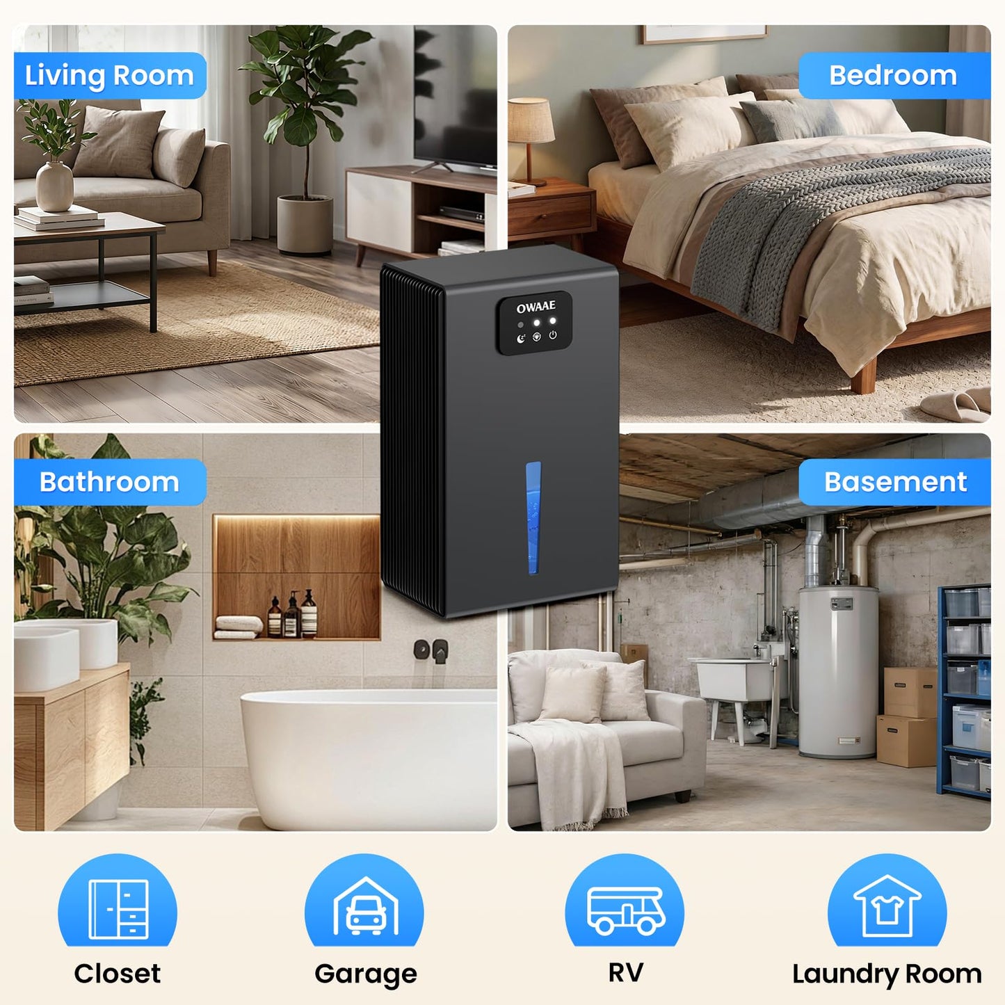 Dehumidifier, 1000 sq.ft Quiet Dehumidifiers for Home Bedroom Basement Bathroom with 95oz Water Tank, Sleep Mode, Auto Shut-Off 7 Colors LED Light, Grey