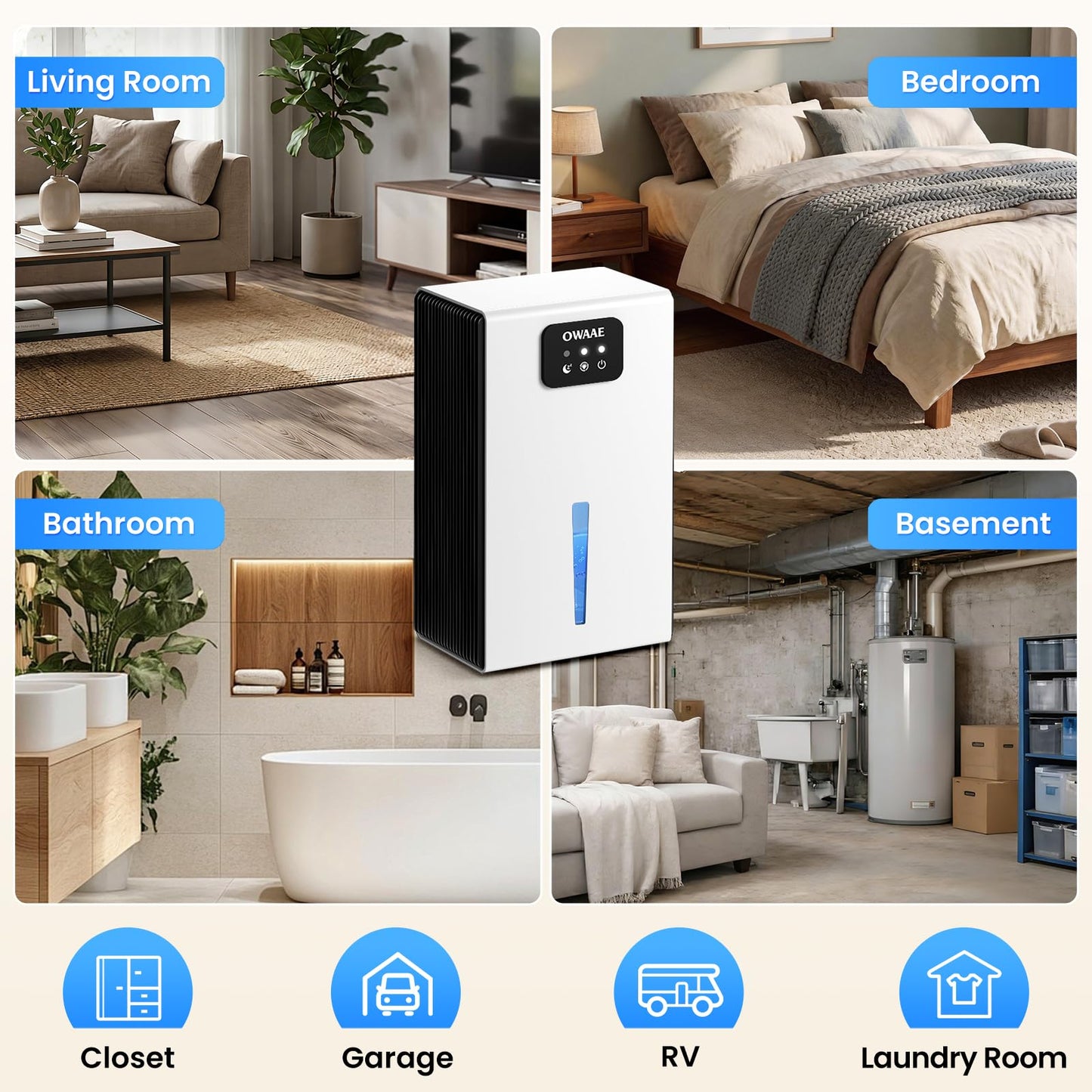 Dehumidifier, 1000 sq.ft Quiet Dehumidifiers for Home Bedroom Basement Bathroom with 95oz Water Tank, Sleep Mode, Auto Shut-Off 7 Colors LED Light, Grey