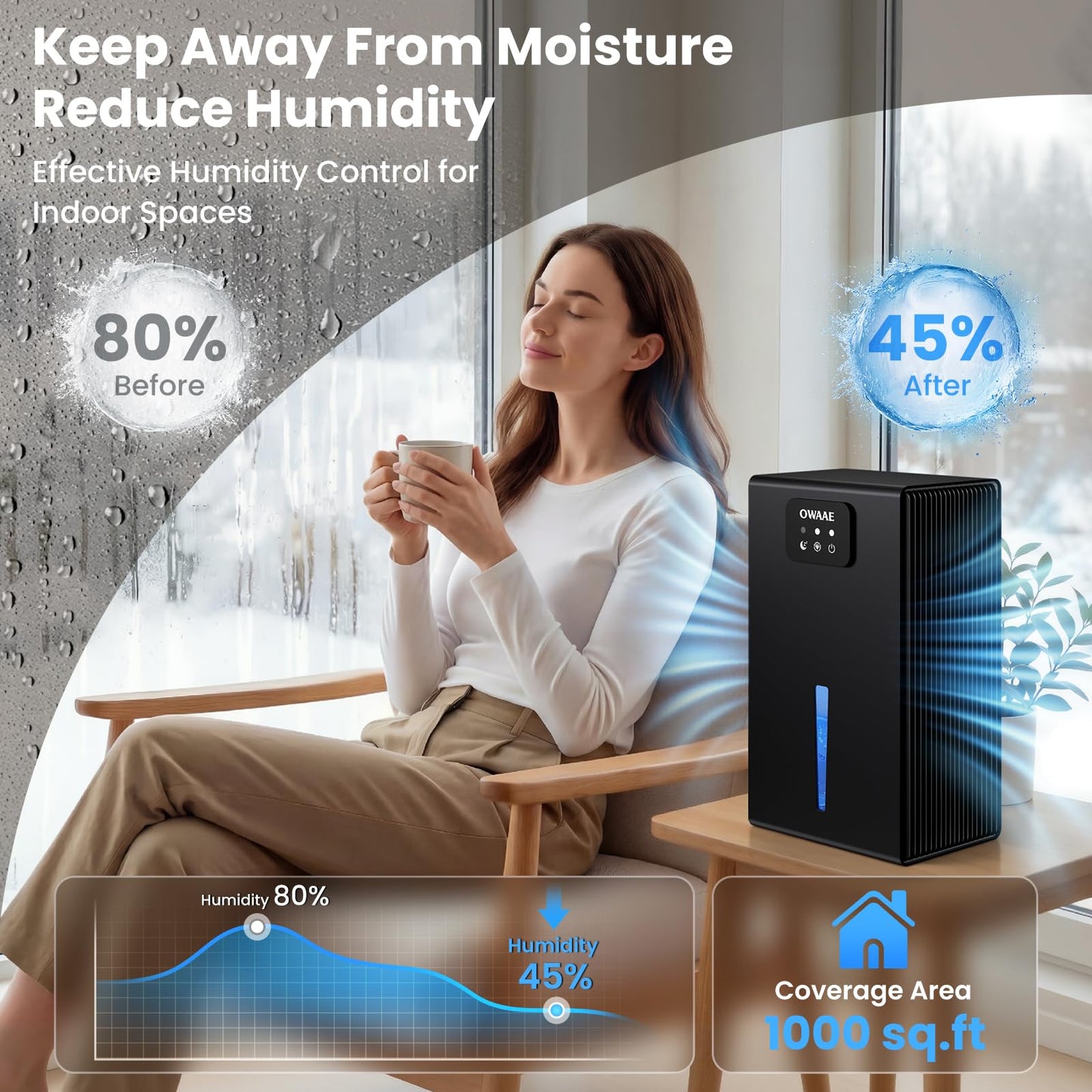 Dehumidifier, 1000 sq.ft Quiet Dehumidifiers for Home Bedroom Basement Bathroom with 95oz Water Tank, Sleep Mode, Auto Shut-Off 7 Colors LED Light, Grey
