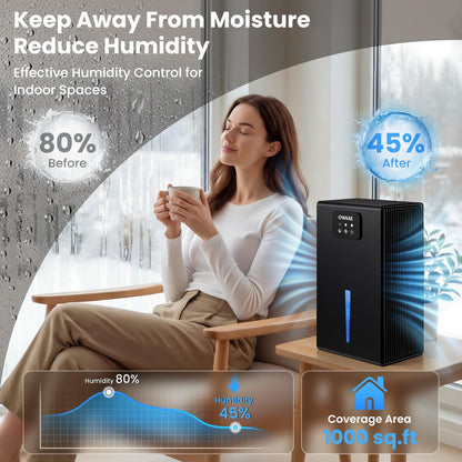 Dehumidifier, 1000 sq.ft Quiet Dehumidifiers for Home Bedroom Basement Bathroom with 95oz Water Tank, Sleep Mode, Auto Shut-Off 7 Colors LED Light, Grey